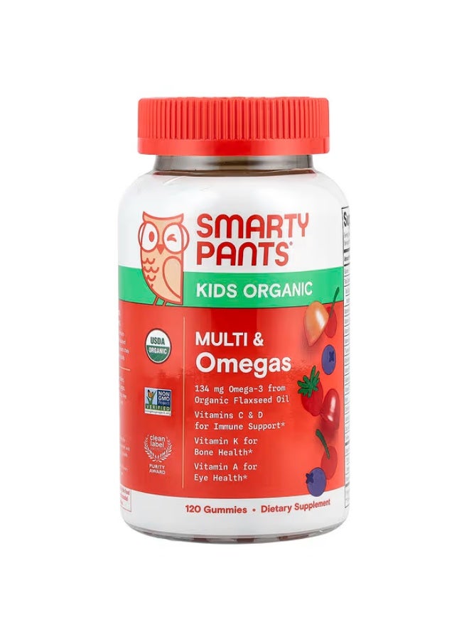 SmartyPants, Kids Organic, Multi & Omegas Gummies, Mixed Berry and Cherry, 120 Gummies - Image 1